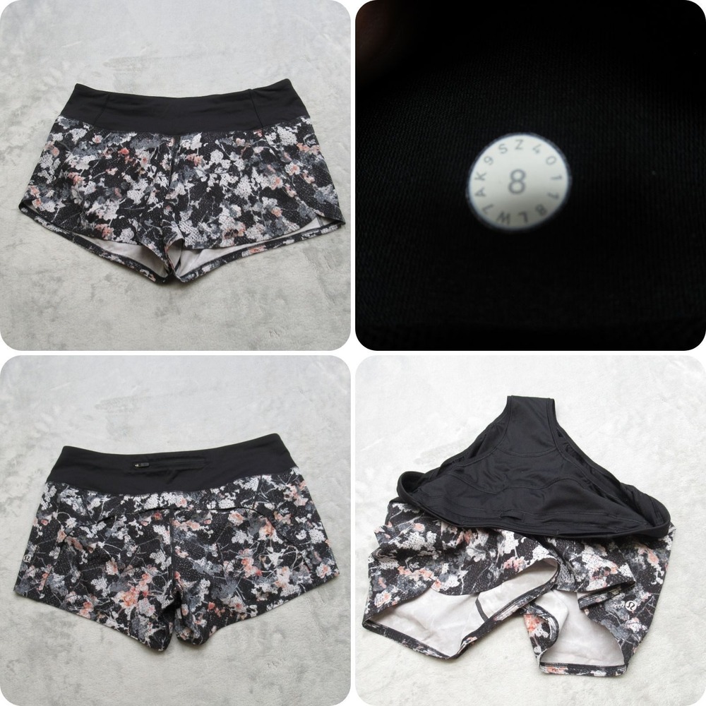 Lululemon Shorts Womens 8 Black Floral Run Times Short II 4"‎ Athletic Running